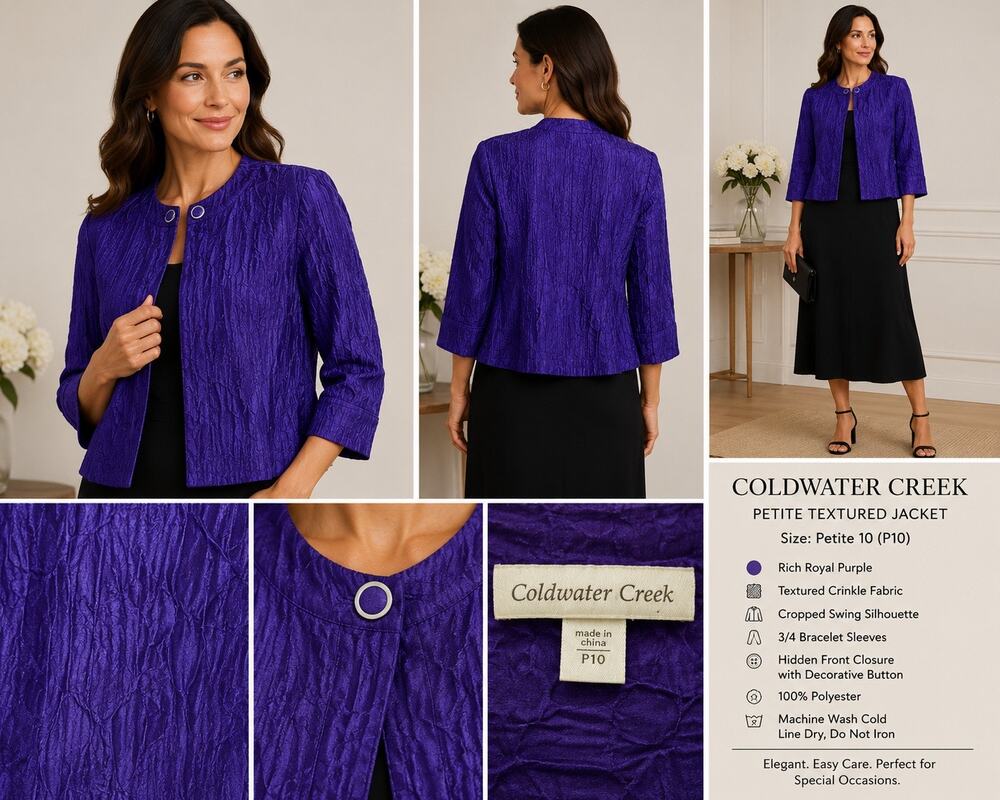 Coldwater Creek Crinkle Button Purple Blouse Size P10